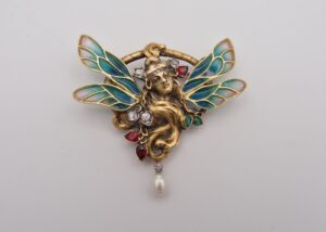 Broche pendentif or pierres précieuses