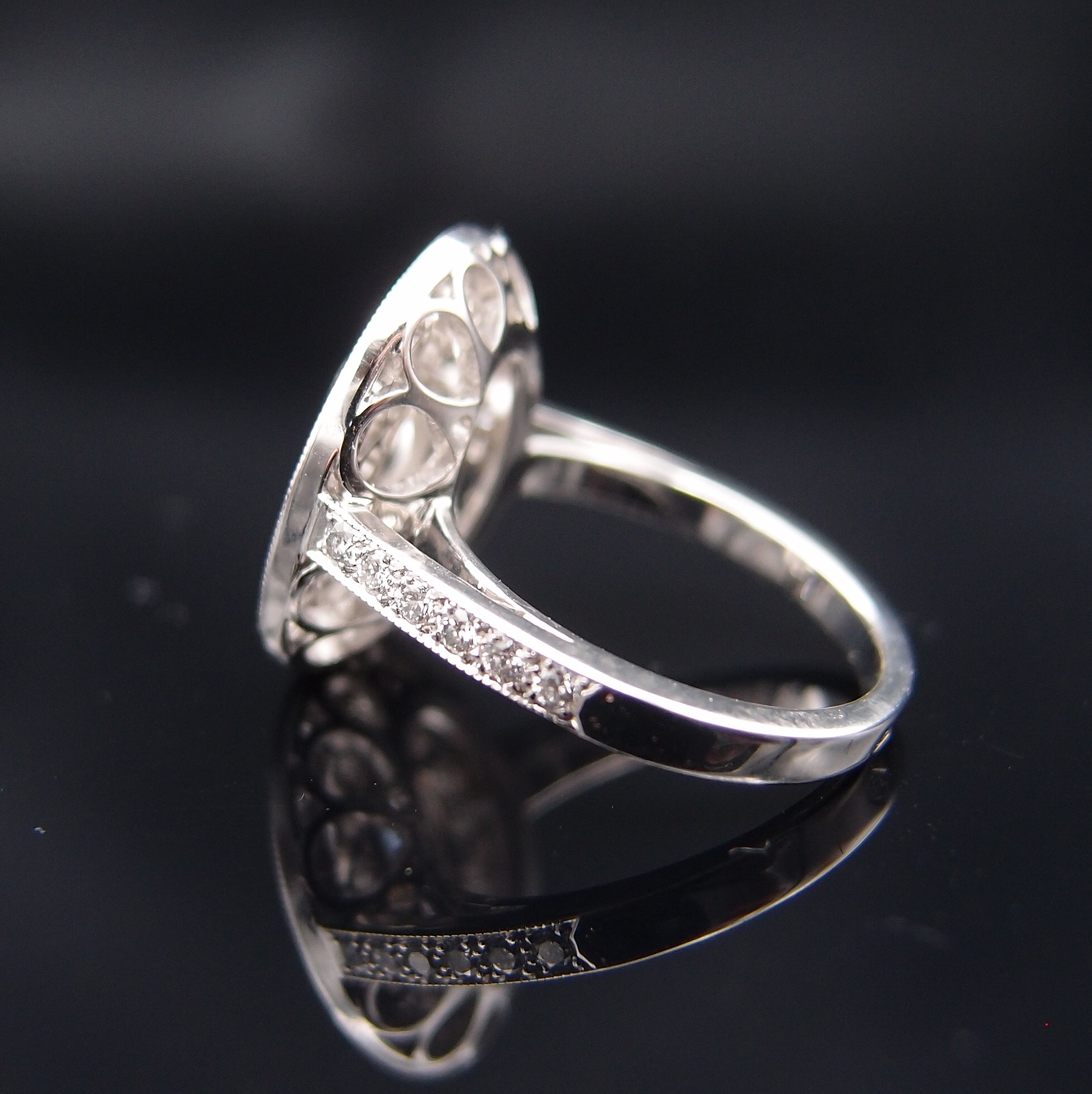 Bague Argent Massif 925 Rhodié Sertie Diamant Ovale 15mm - Dolly-Bijoux Taille T48 à T66 - Neuve