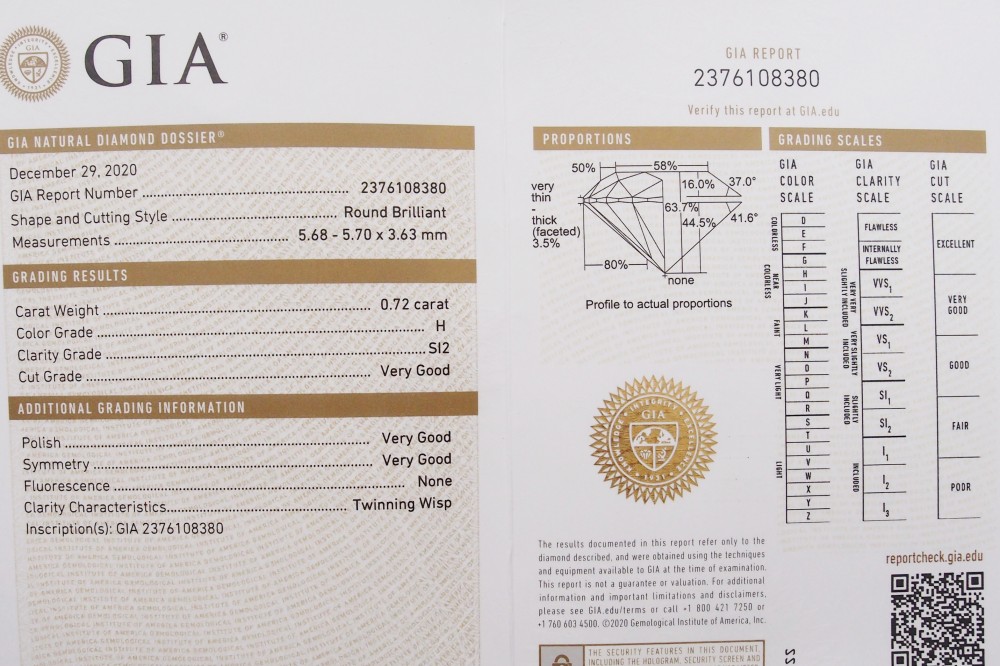 diamant 0,72 carat certificat GIA