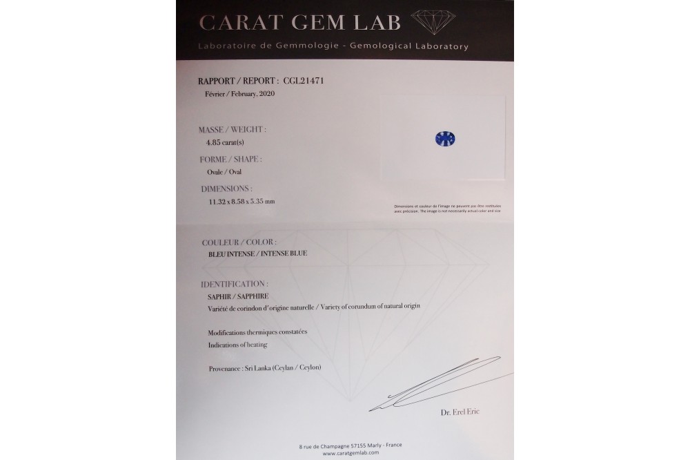 certificat saphir Ceylan