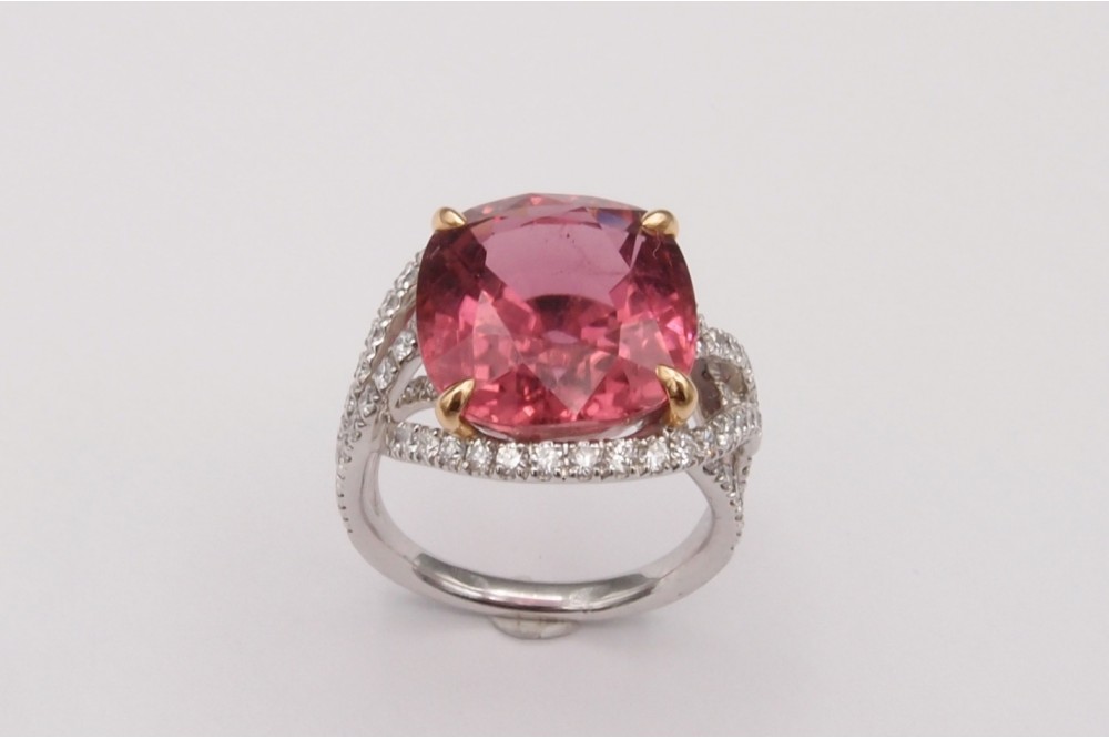 bague tourmaline rose or blanc massif