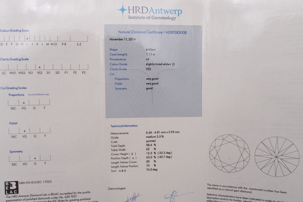 certificat HRD bague solitaire diamant 1 carat