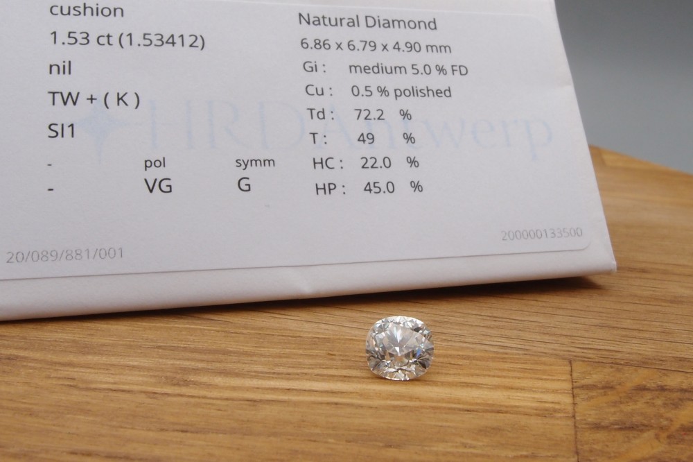 certificat HRD diamant 1,53 carat