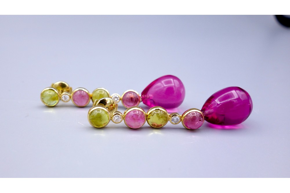 boucles d'oreilles tourmalines diamants or jaune