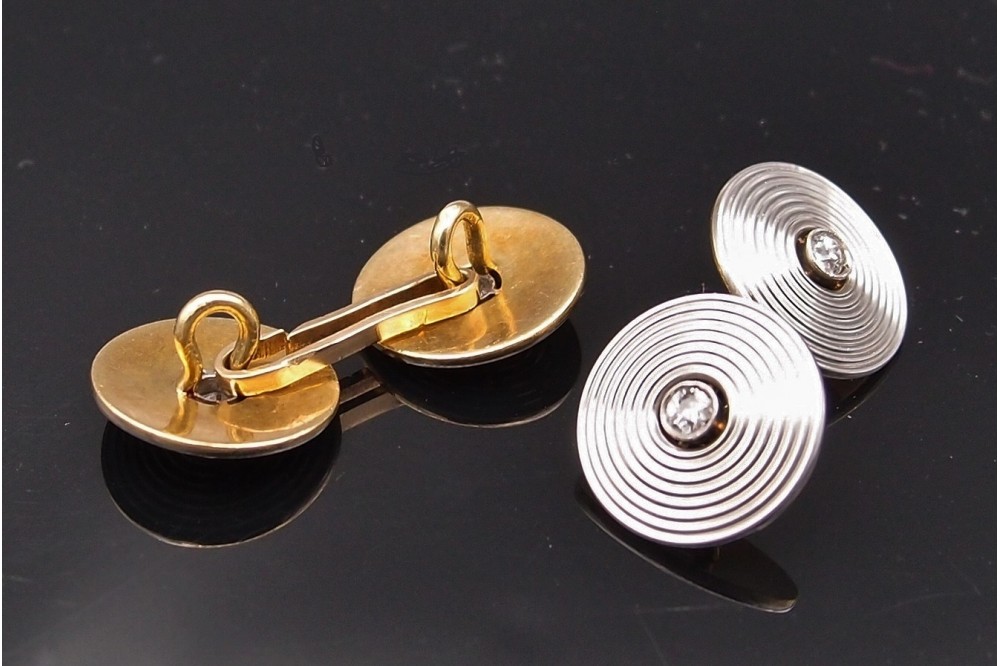 Boutons de manchettes « disques » or platine et diamants 1920
