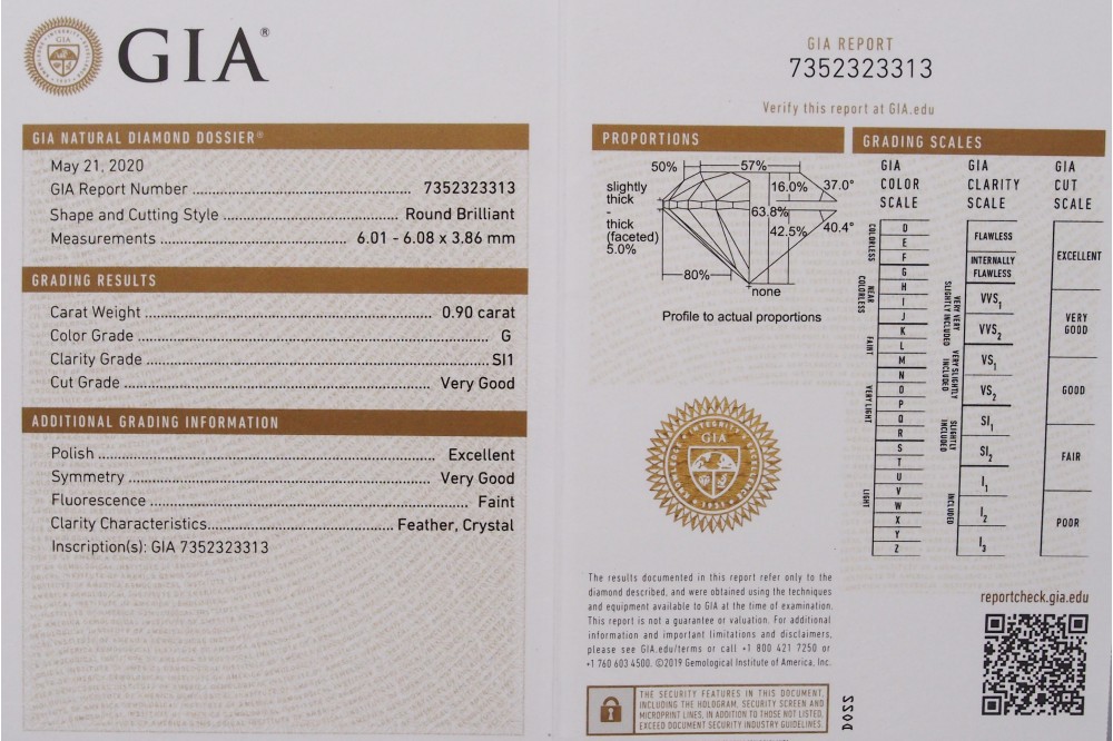 certificat diamant GIA 0,90 carat
