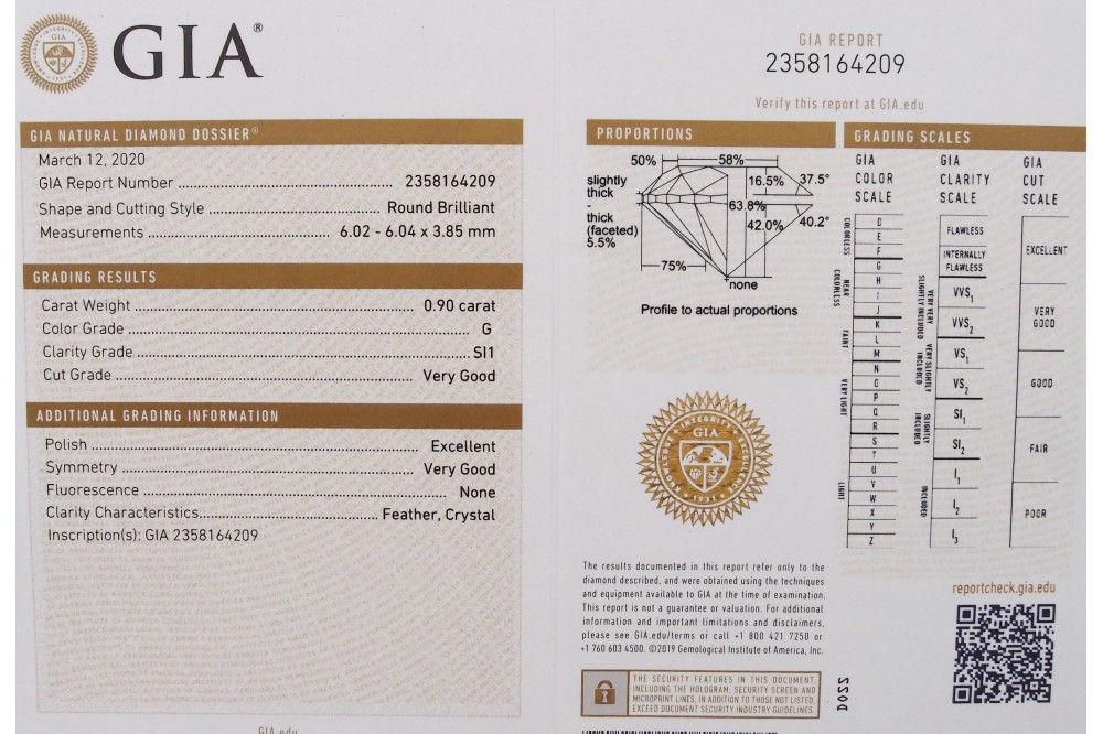 certificat diamant GIA 0,90 carat
