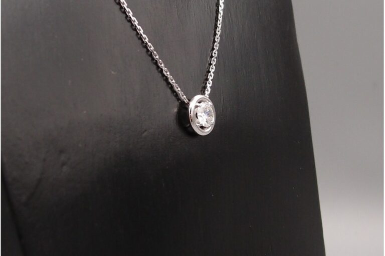 Pendentif Diamant Rose Gris Naturel 4mm Or 14k - Neuf Sans Emballage - Chaîne Non Incluse