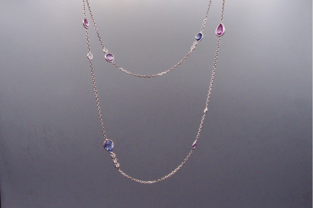 sautoir saphir bleu rose