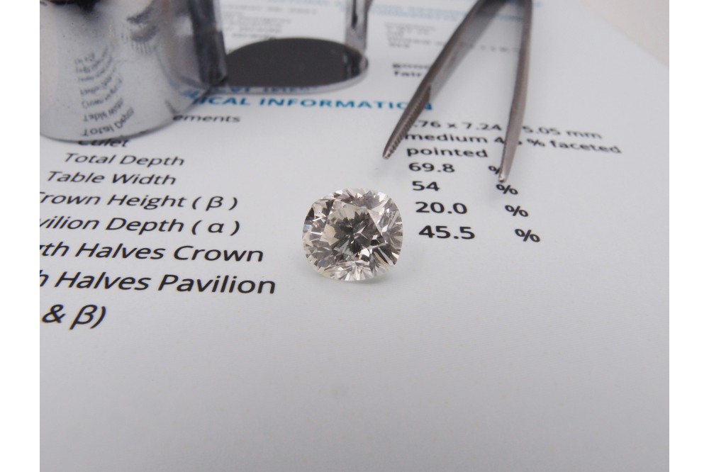 Solitaire Diamant Coussin 1.91 ct K/SI2 certificat HRD