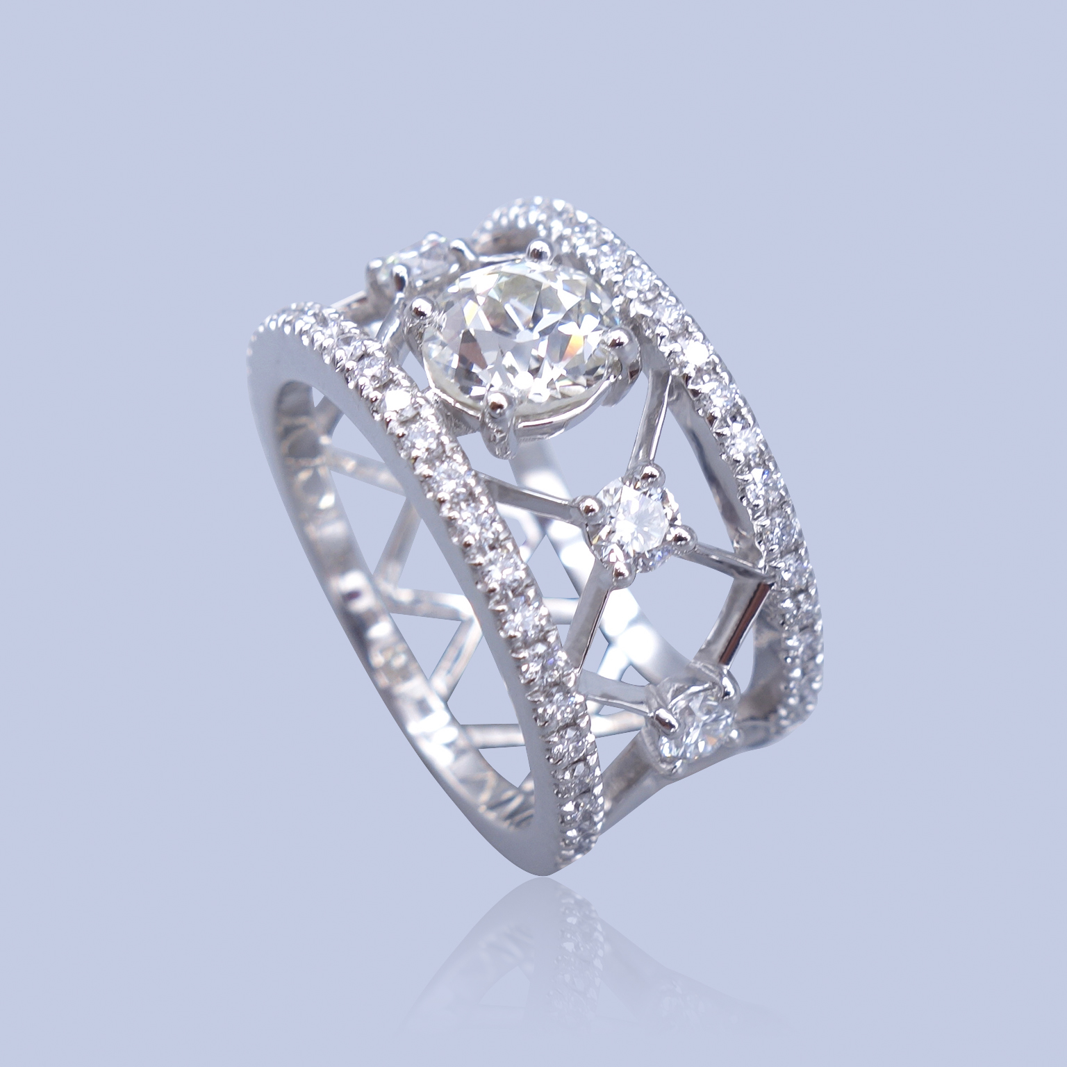 Bague bandeau « croisillons diamants »