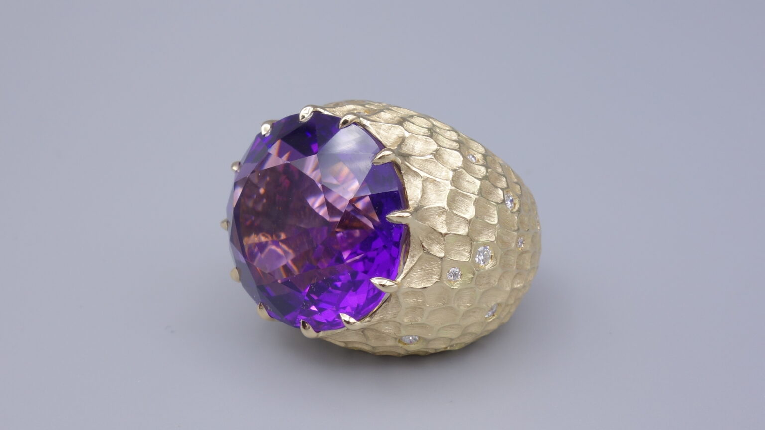 Bague Or Jaune 18 Carats Avec Améthyste 10,00 Carats - Taille 55 - Occasion