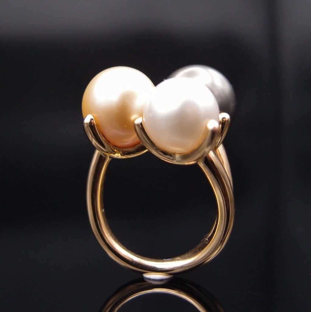 BAGUE ” TRILOGIE PERLES ” OR JAUNE