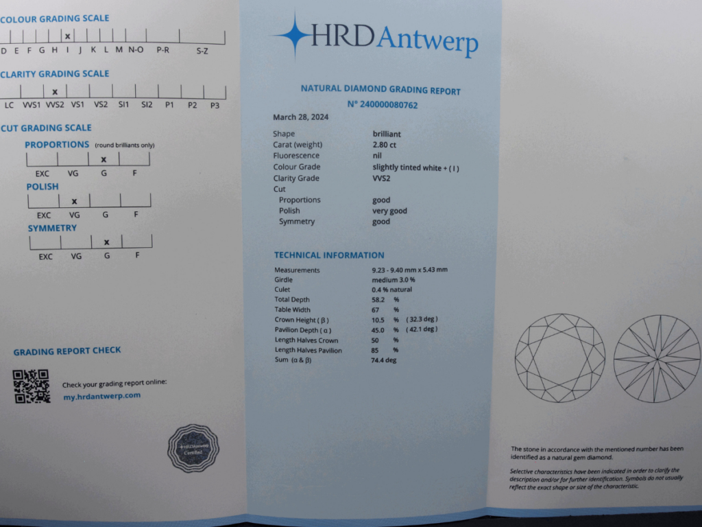 diamant avec certificat HRD