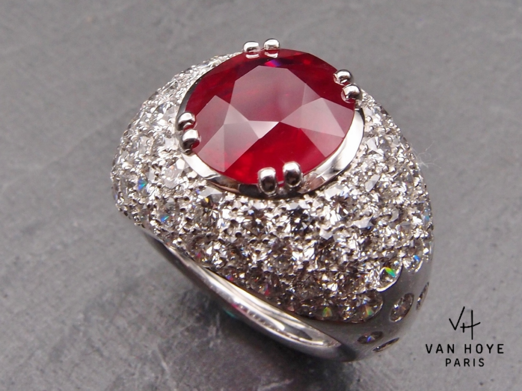 bague boule rubis et diamants