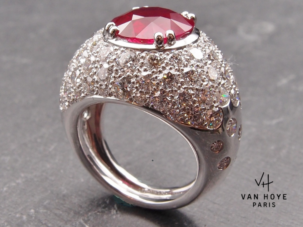 bague boule rubis et diamants