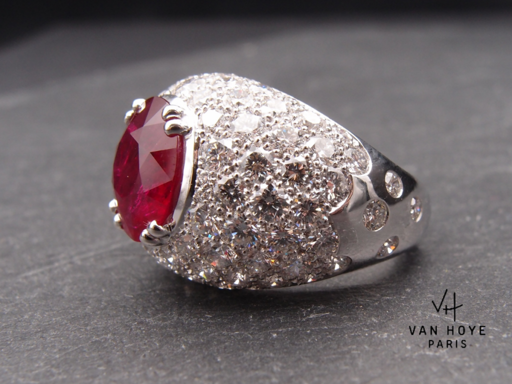 bague boule rubis et diamants