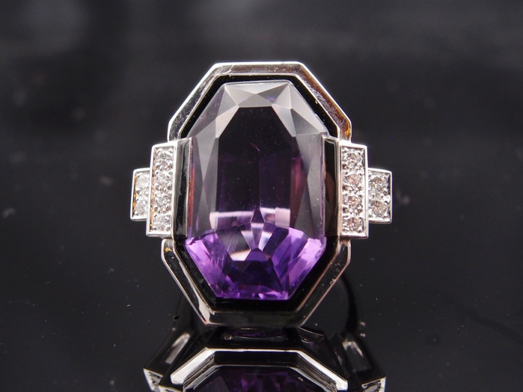 BAGUE AMÉTHYSTE OR BLANC ART DÉCO