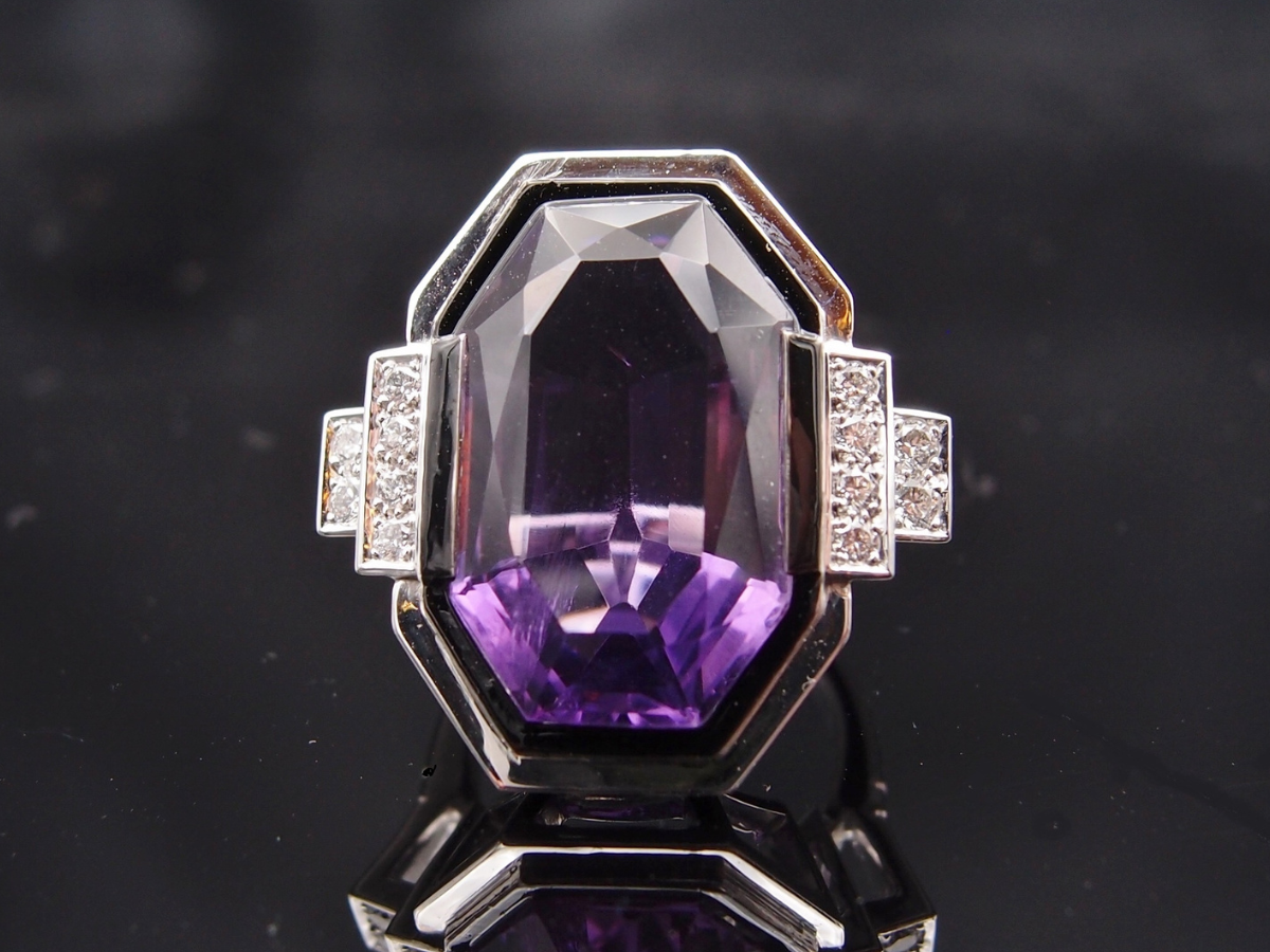 BAGUE AMÉTHYSTE OR BLANC ART DÉCO
