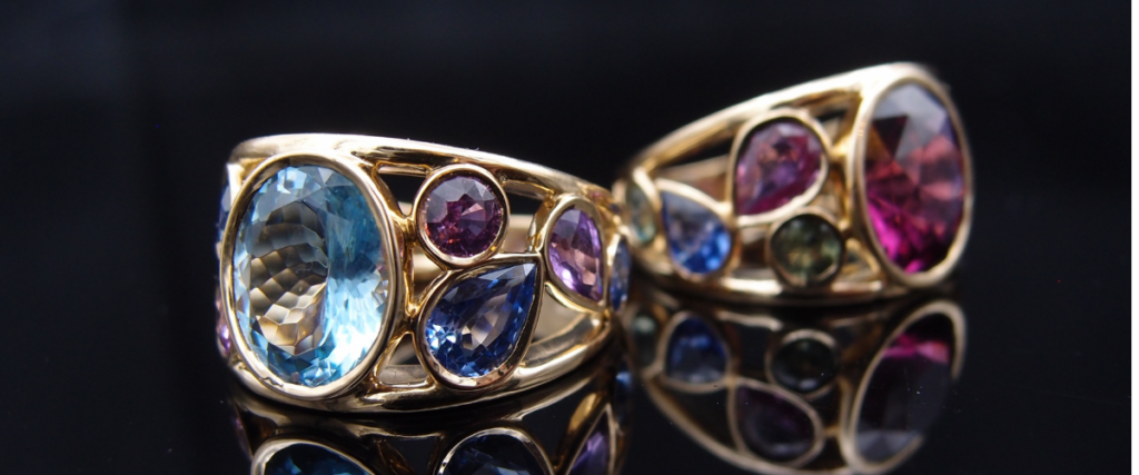 Bague pierres précieuses saphir tourmaline