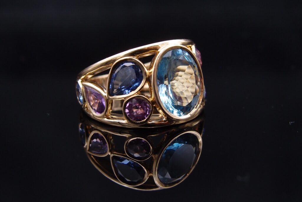 Bague or jaune aigue-marine