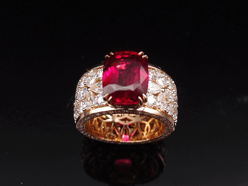 bague bandeau or rose rubis