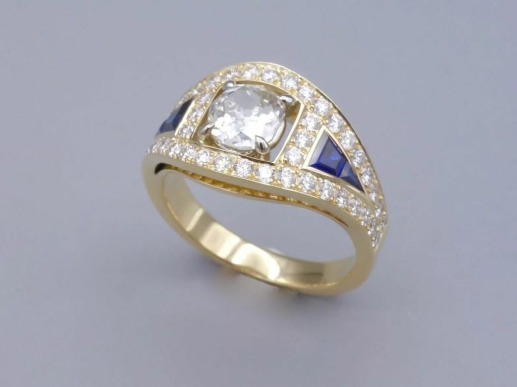 vente bijoux anciens - alliance diamant et saphir