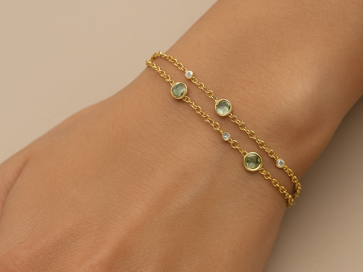Bracelet saphirs verts et diamants or jaune 18 carats