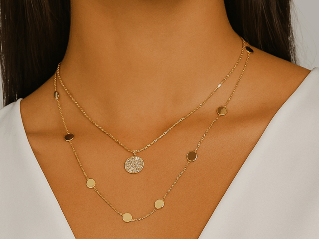 collier or jaune 18 carats avec pastilles