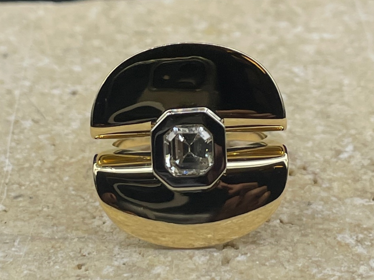 BAGUE PARAPLUIE OR JAUNE ET DIAMANT