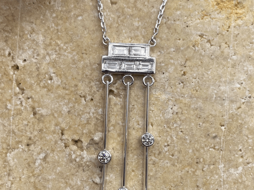 collier art deco diamants or blanc