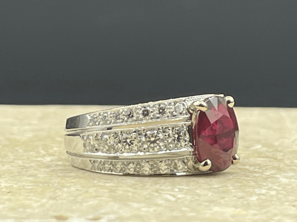 bague 3 rangs rubis diamants bicolore création Van Hoye