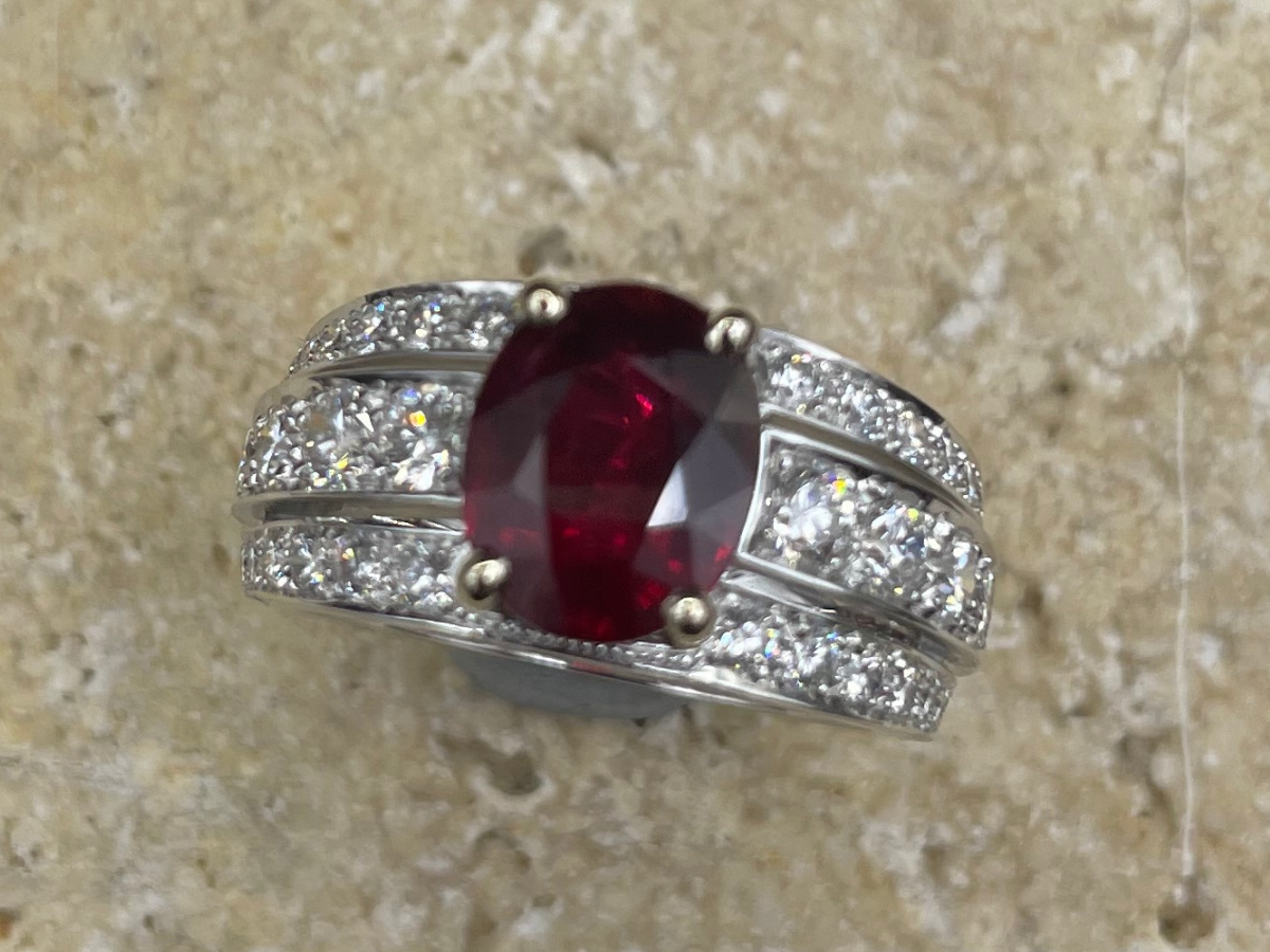 BAGUE 3 RANGS RUBIS ET DIAMANTS