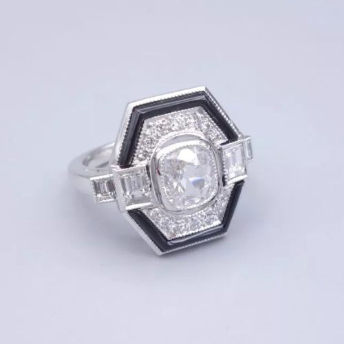 Bague art deco diamant et onyx