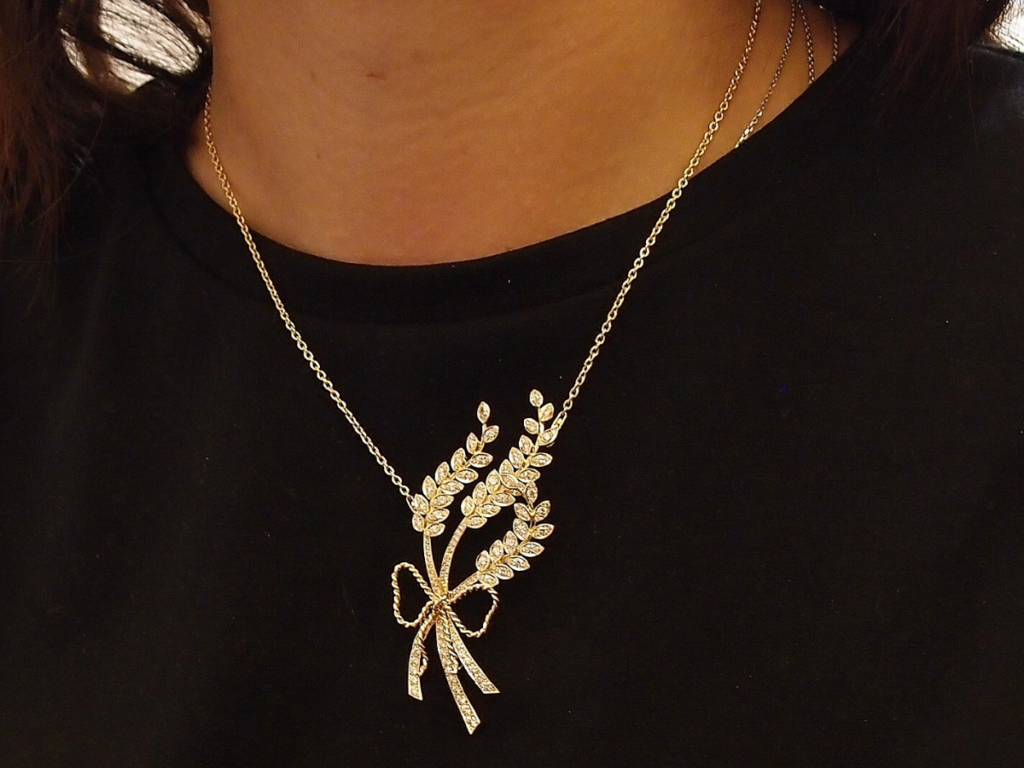 Broche épis de blé or jaune 18 carats diamants Van Hoye