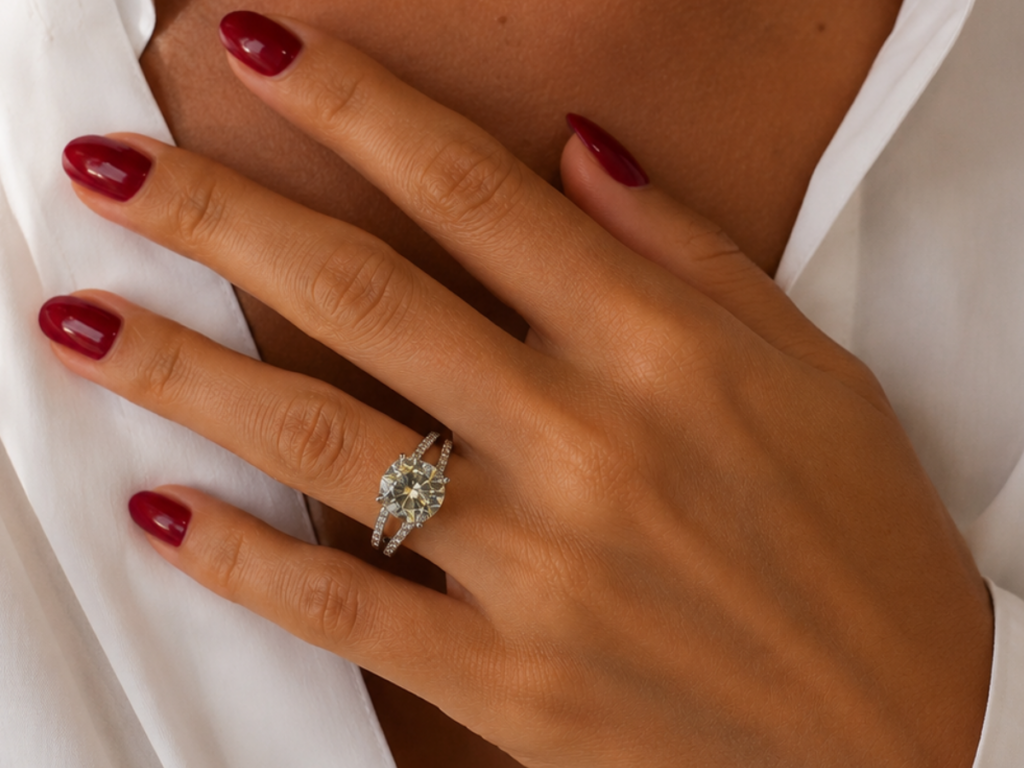 bague solitaire double corps diamants or blanc