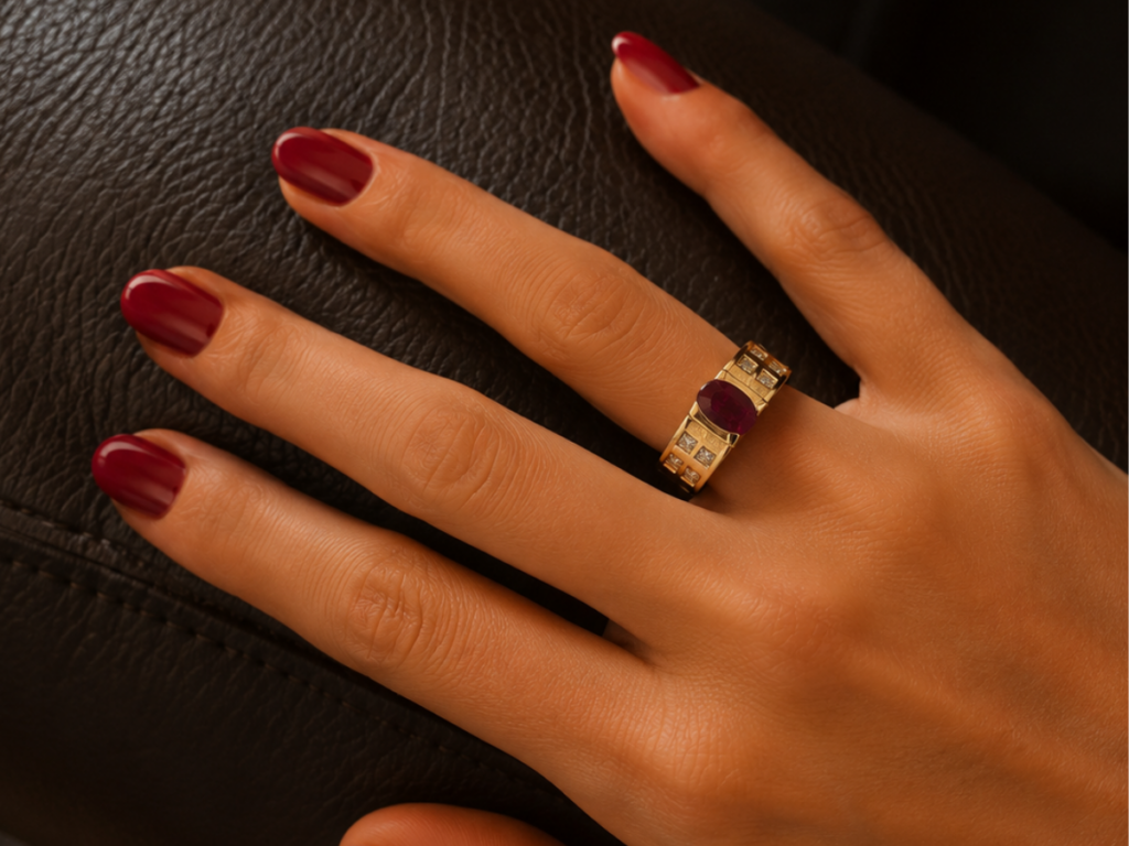bague Tube rubis or jaune diamants