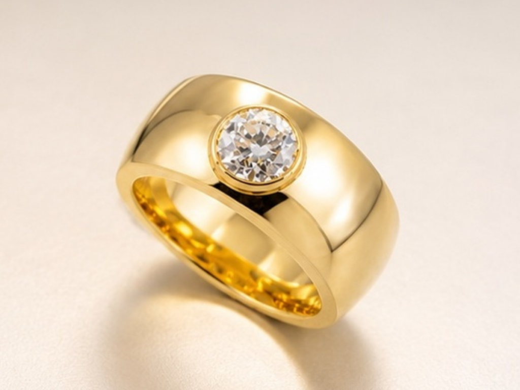 Bague jonc or jaune diamant