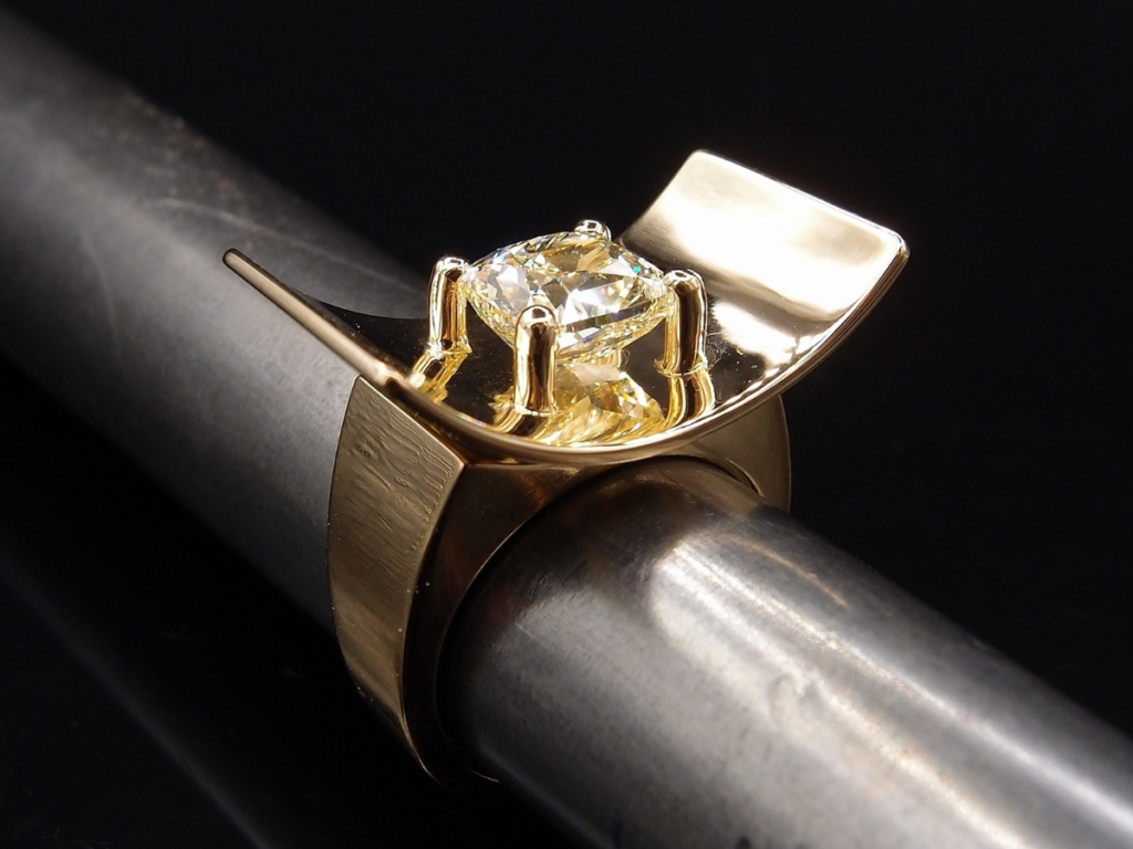 bague miroir diamant or jaune