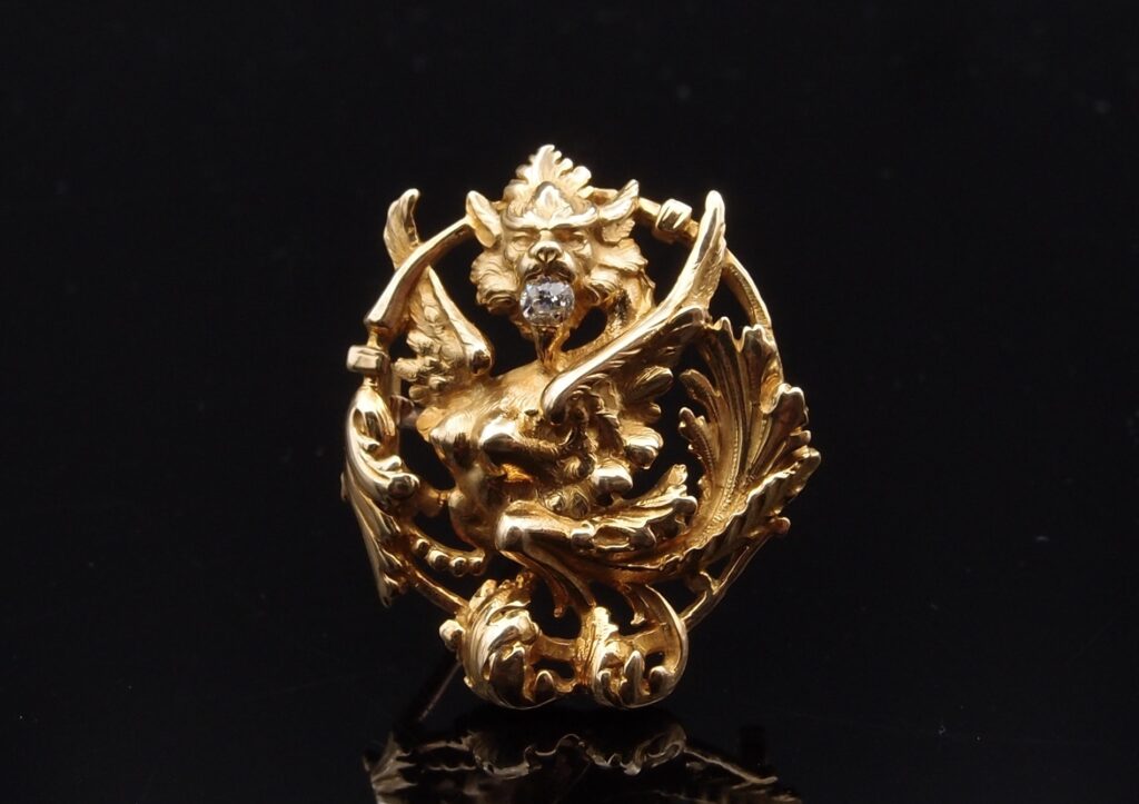 Broche Chimere or 18 carats er diamant vers 1890