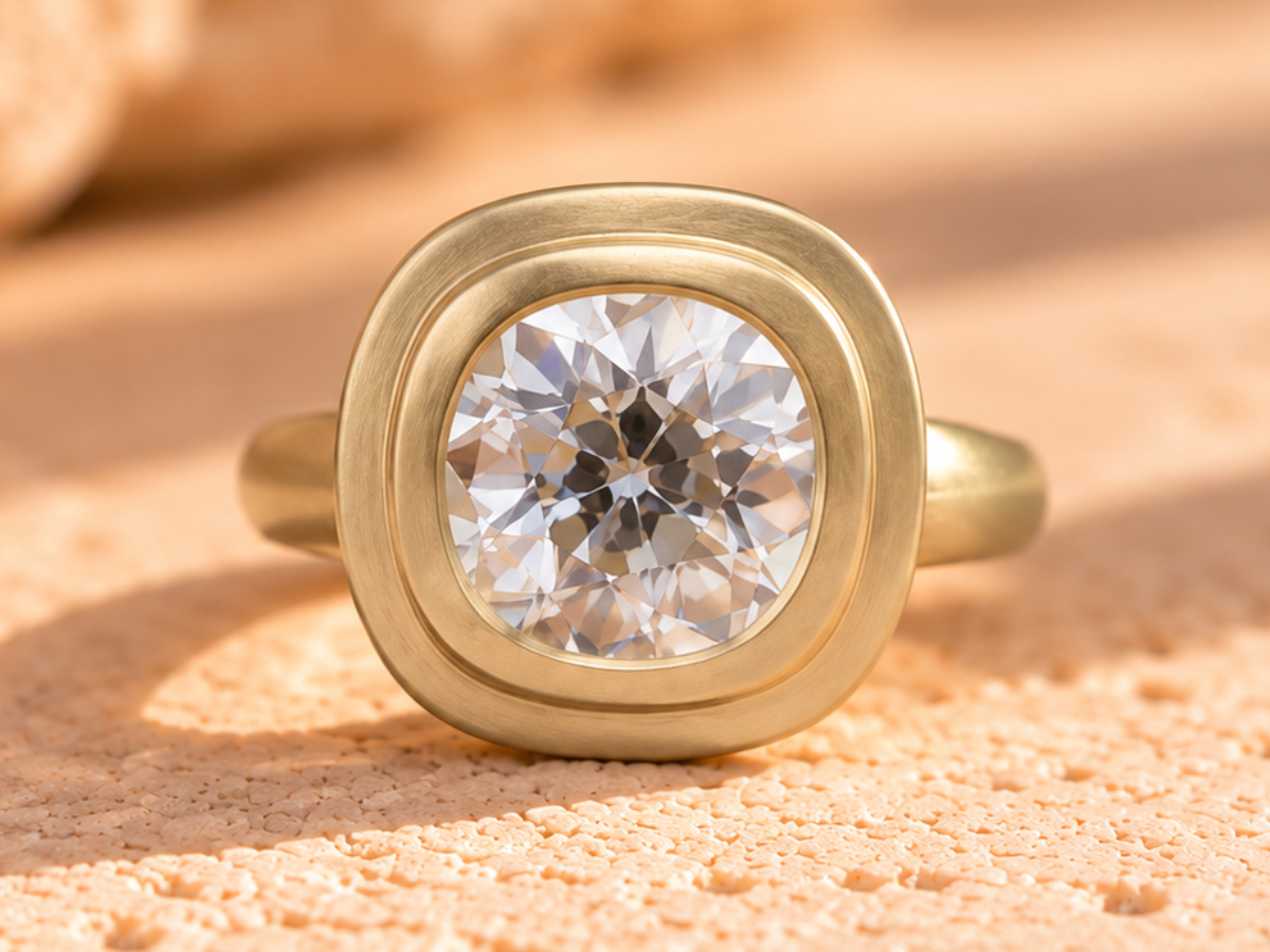 BAGUE DIAMANT TAILLE ANCIENNE EN OR JAUNE 18 CARATS BROSSÉ